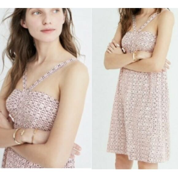 Madewell Pure Silk Geometric Print Halter Dress - Picture 1 of 12